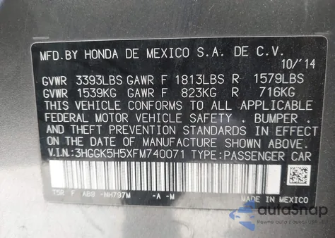 2015 Honda Fit Lx z USA, uszkodzony, nr VIN 3HGGK5H5XFM740071